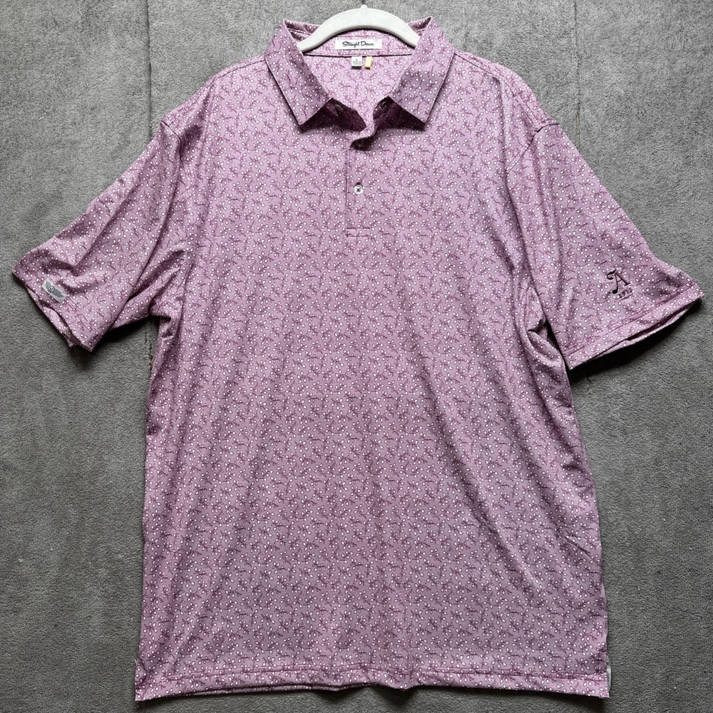 Straight Down Men's Polo L Red Performance Golf Shirt UPF 50 Sun Protection